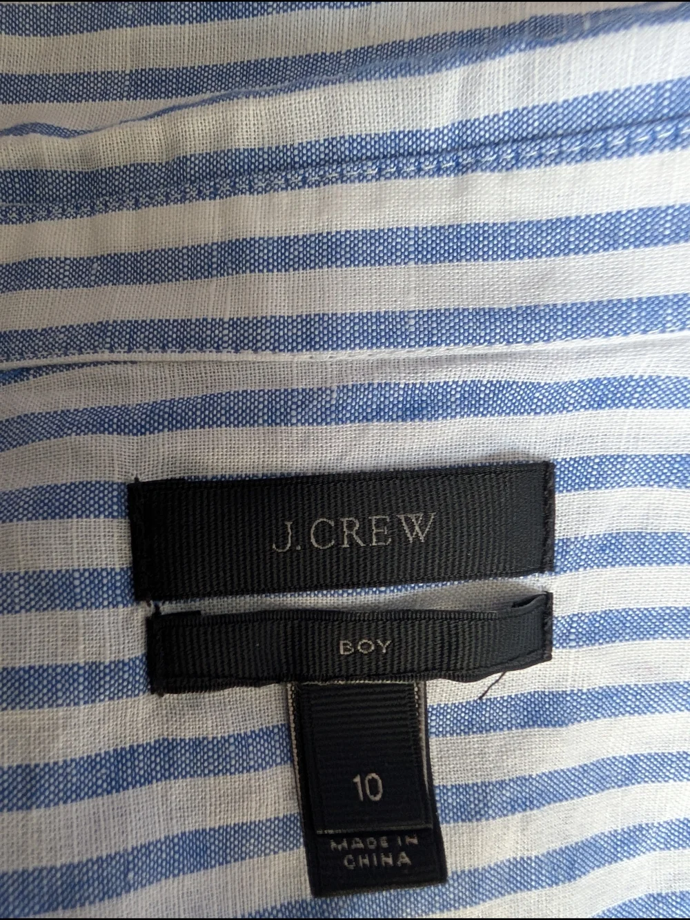 J. Crew Linen Blend Light Blue and White Striped Button-Down Shirt - 10